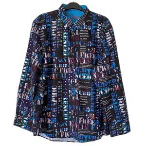 SUGAR Shirt Men's 2XL Colorful All-Over Print Dress‎ Long Sleeve Flip Cuff